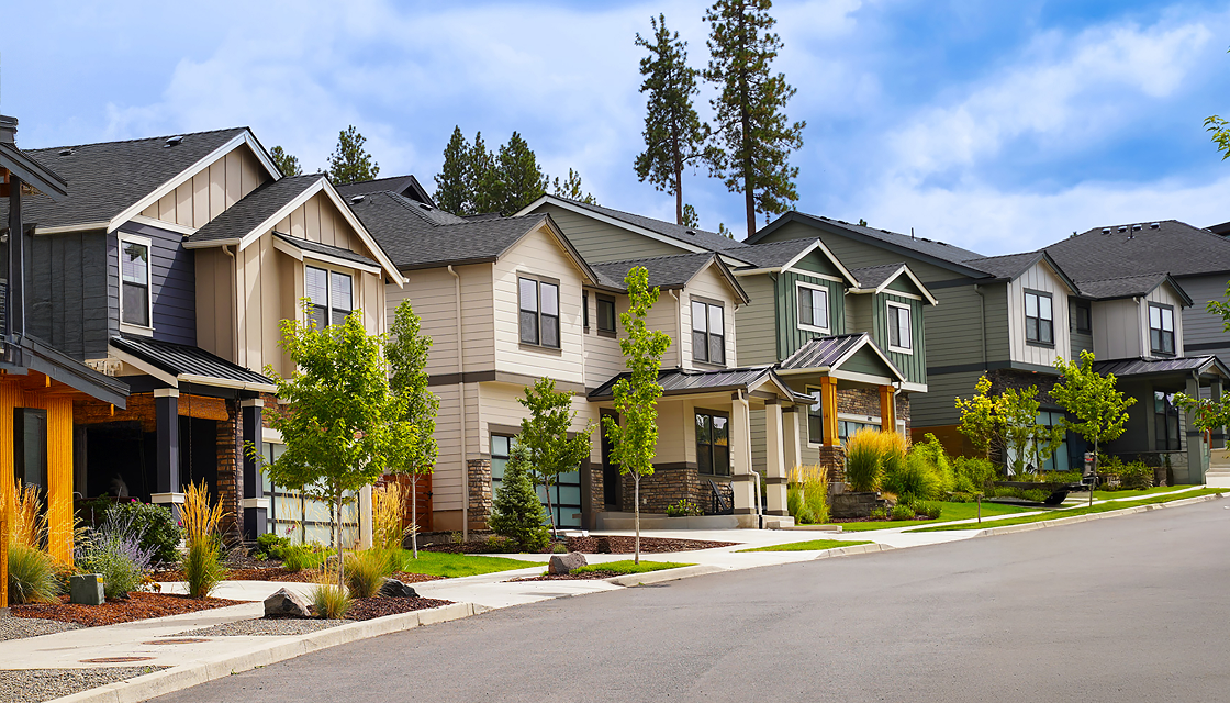 Row of colorful suburban homes