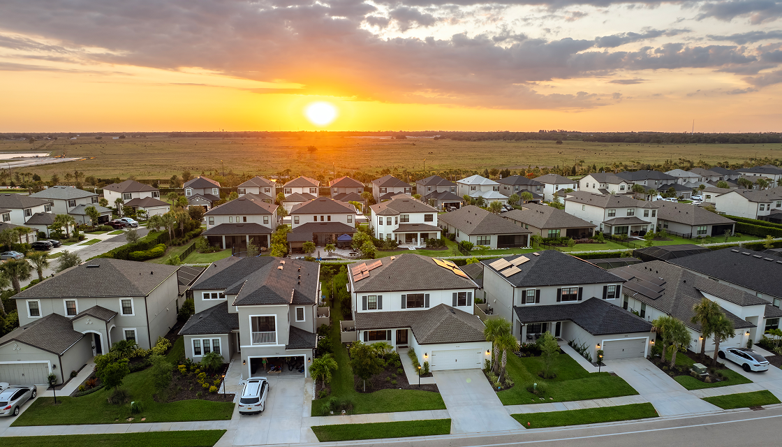 Sunset over residential area